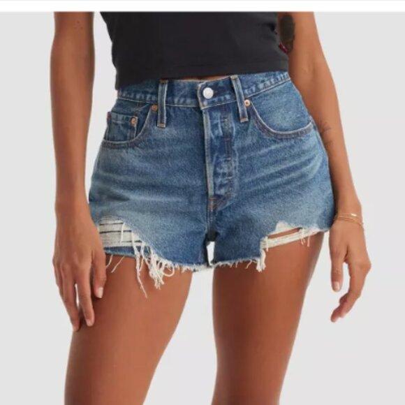 Sincerely Jules Blue Distressed Jean Shorts with Frayed Hem  Size 0 NWT - Picture 1 of 5